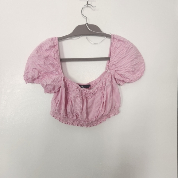Zara Pink Puff Sleeve Crop Top - Picture 5 of 6